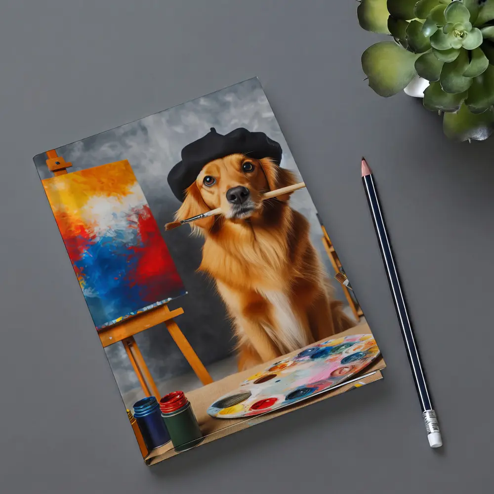 Golden Retriever Artist Wearing Beret Painting – Notebooks