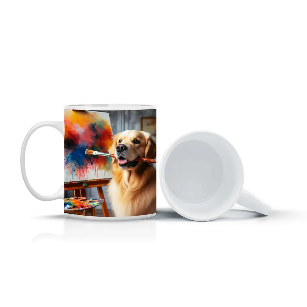 Golden Retriever Artist Painting on Canvas – Mugs