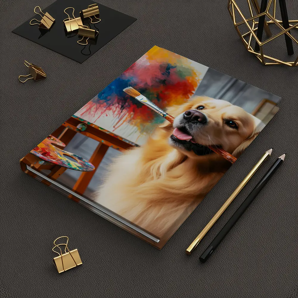 Golden Retriever Artist Painting on Canvas – Notebooks