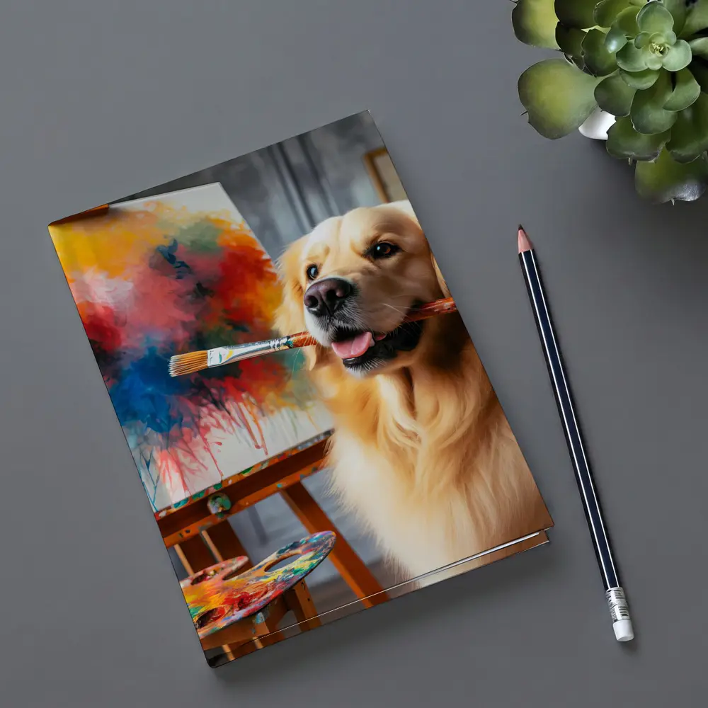 Golden Retriever Artist Painting on Canvas – Notebooks