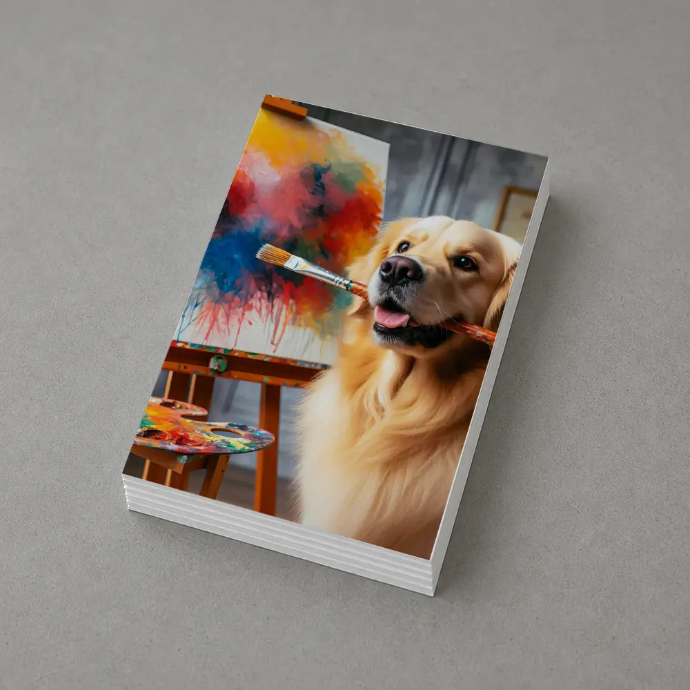 Golden Retriever Artist Painting on Canvas – Postcards