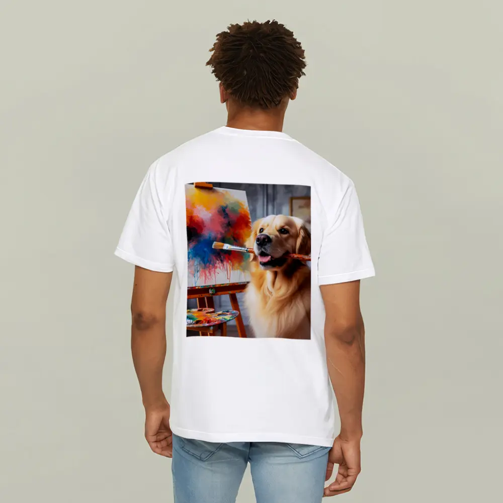 Golden Retriever Artist Painting on Canvas – T-Shirts