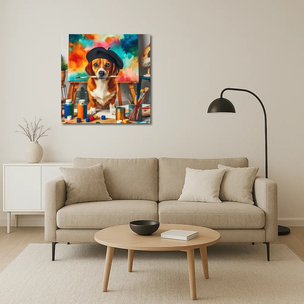 Beagle Artist Beret Paintbrush Colorful Studio – Wall Art