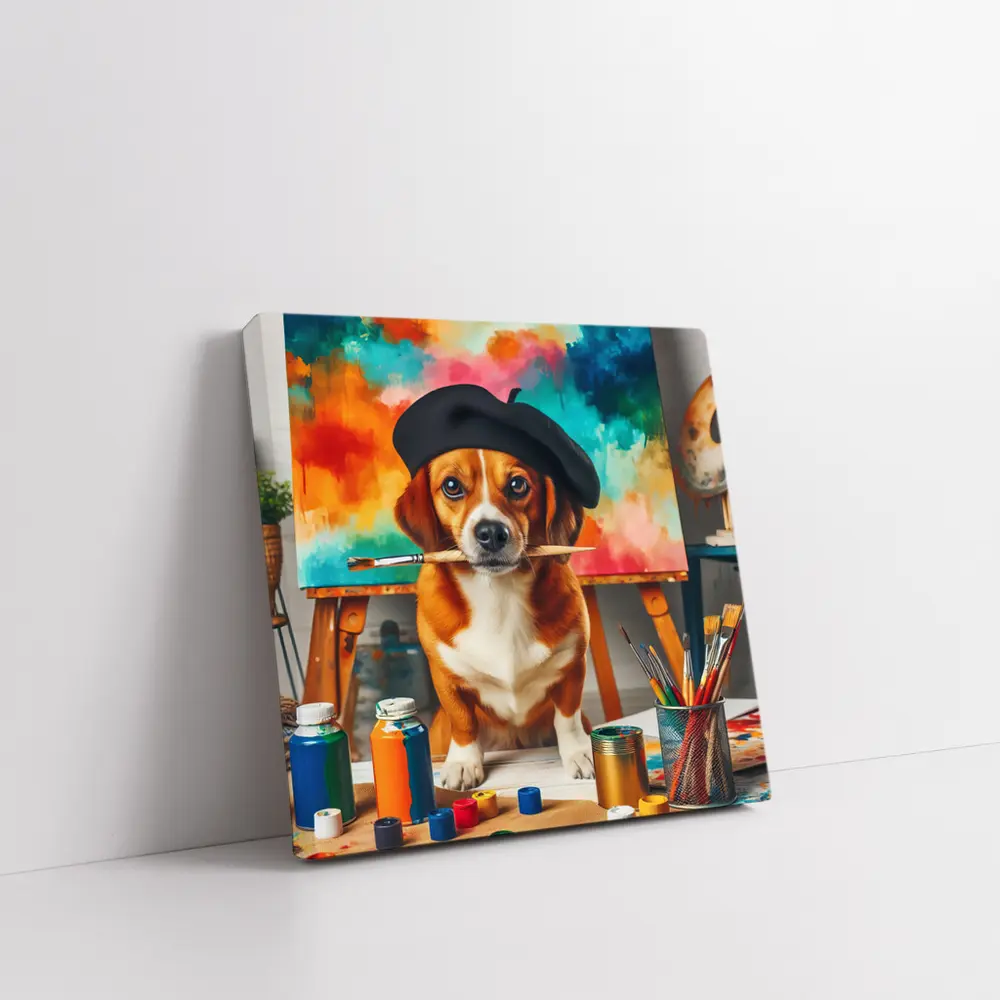 Beagle Artist Beret Paintbrush Colorful Studio – Wall Art