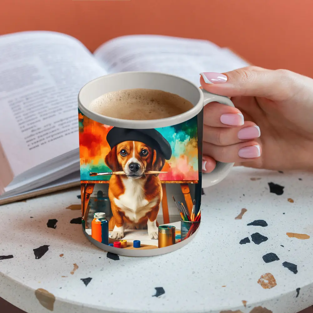 Beagle Artist Beret Paintbrush Colorful Studio – Mugs