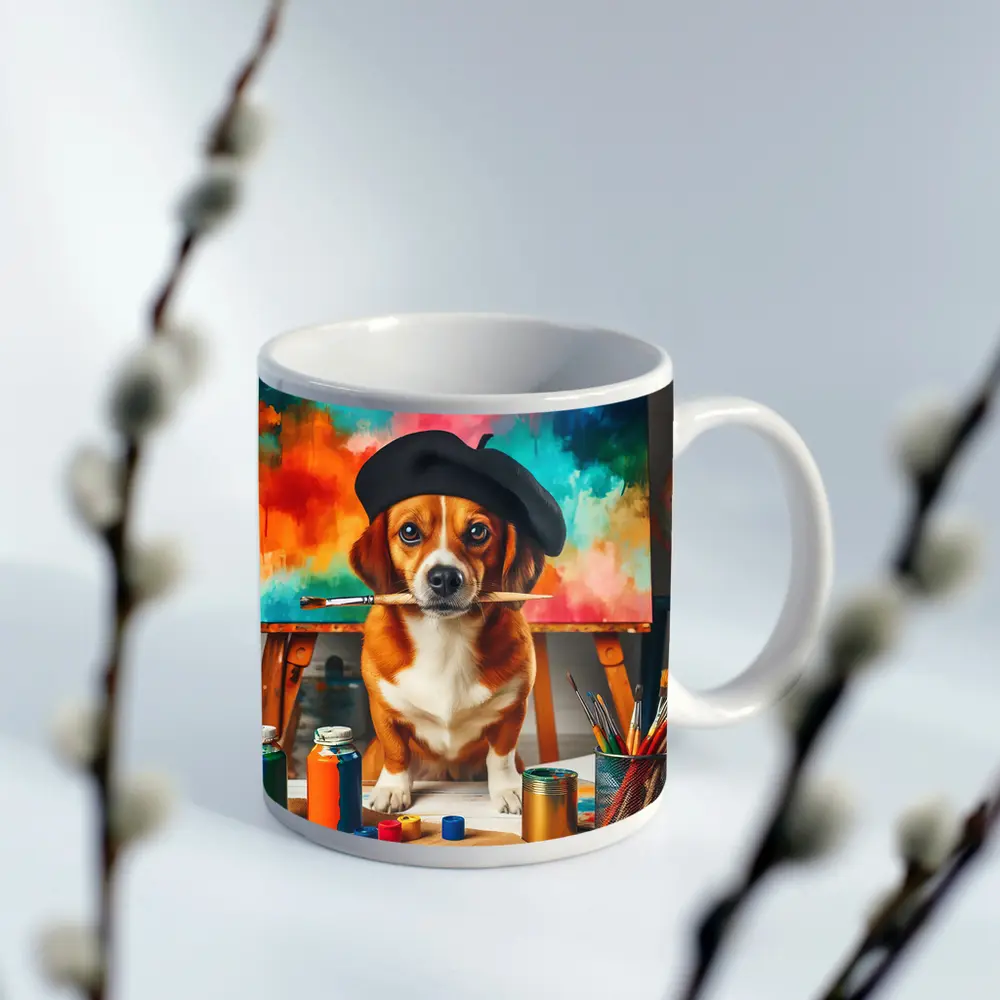 Beagle Artist Beret Paintbrush Colorful Studio – Mugs