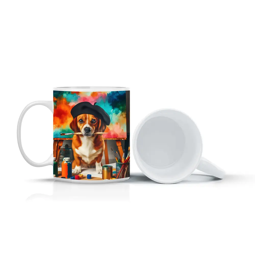 Beagle Artist Beret Paintbrush Colorful Studio – Mugs