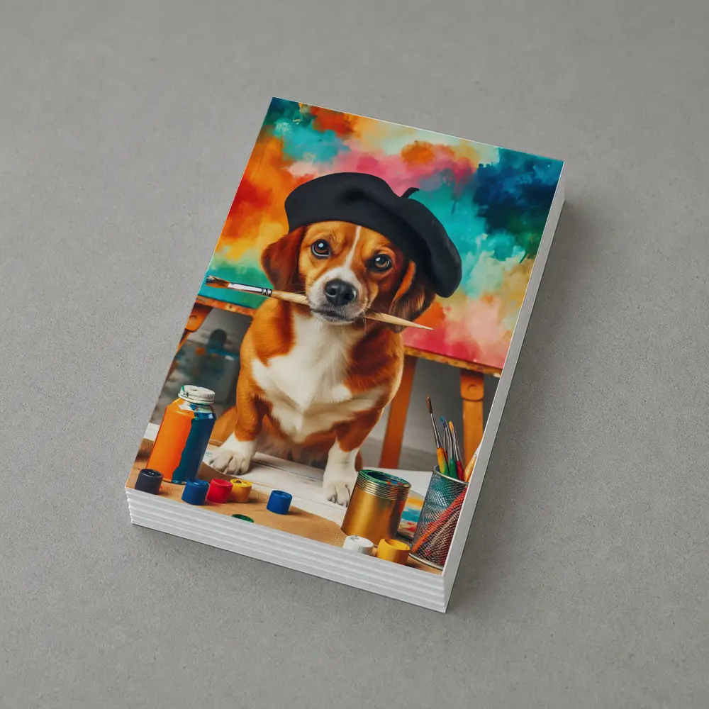 Beagle Artist Beret Paintbrush Colorful Studio – Postcards