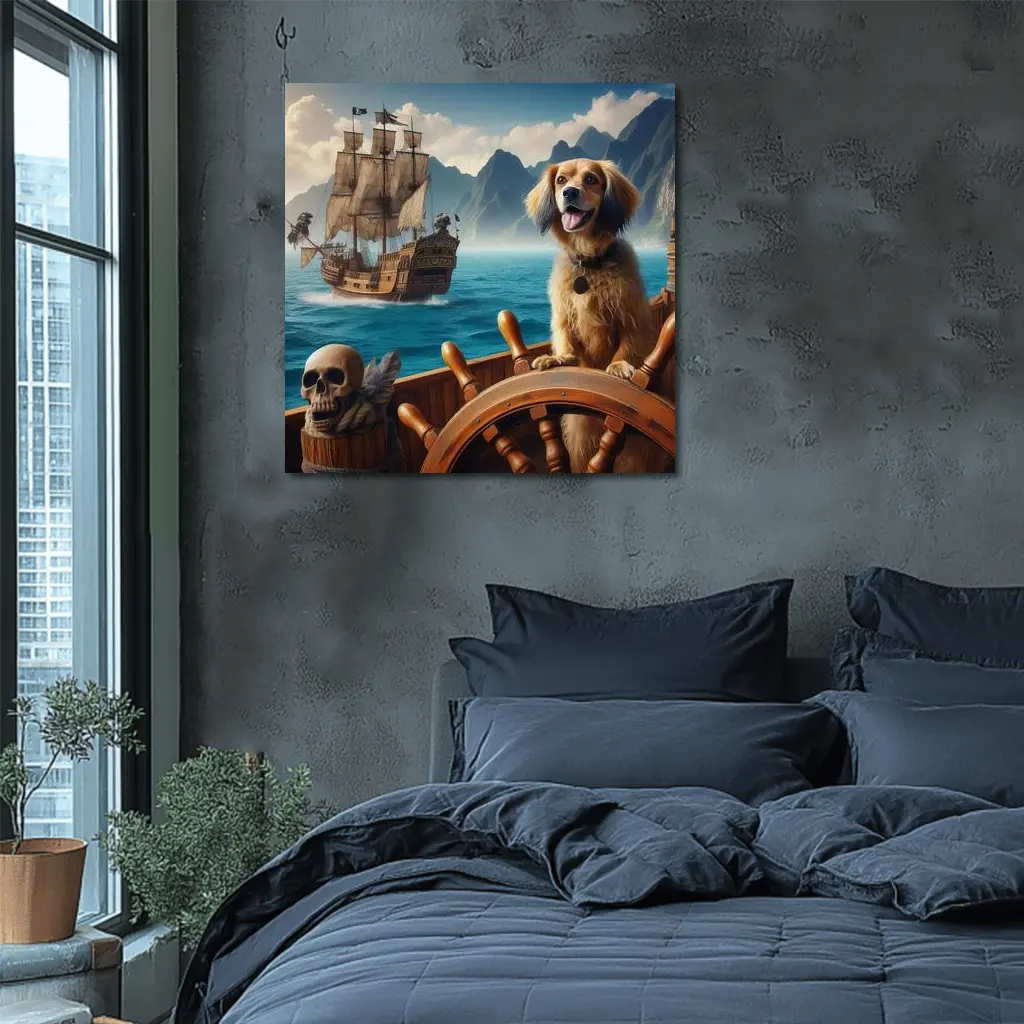 Happy Dog Pirate Ship Ocean Adventure – Wall Art