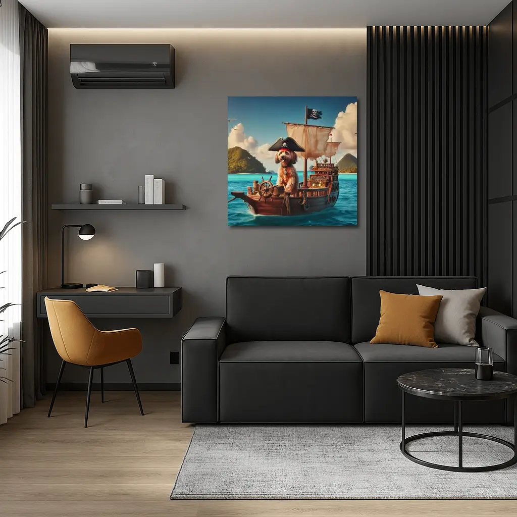 Goldendoodle Pirate Captain On Sailing Ship – Wall Art
