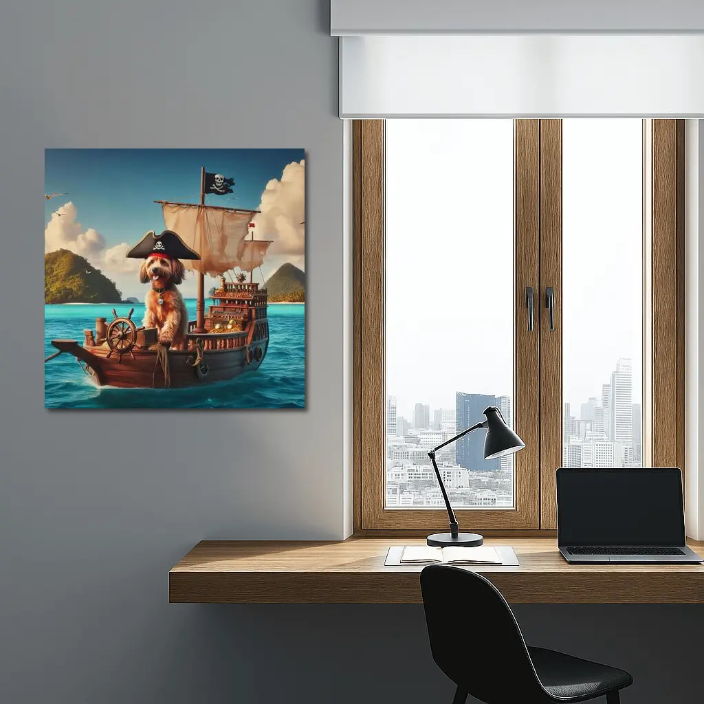 Goldendoodle Pirate Captain On Sailing Ship – Wall Art