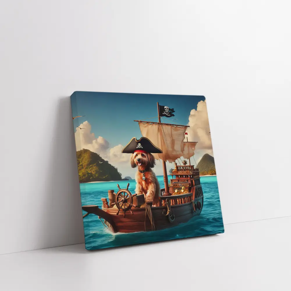 Goldendoodle Pirate Captain On Sailing Ship – Wall Art