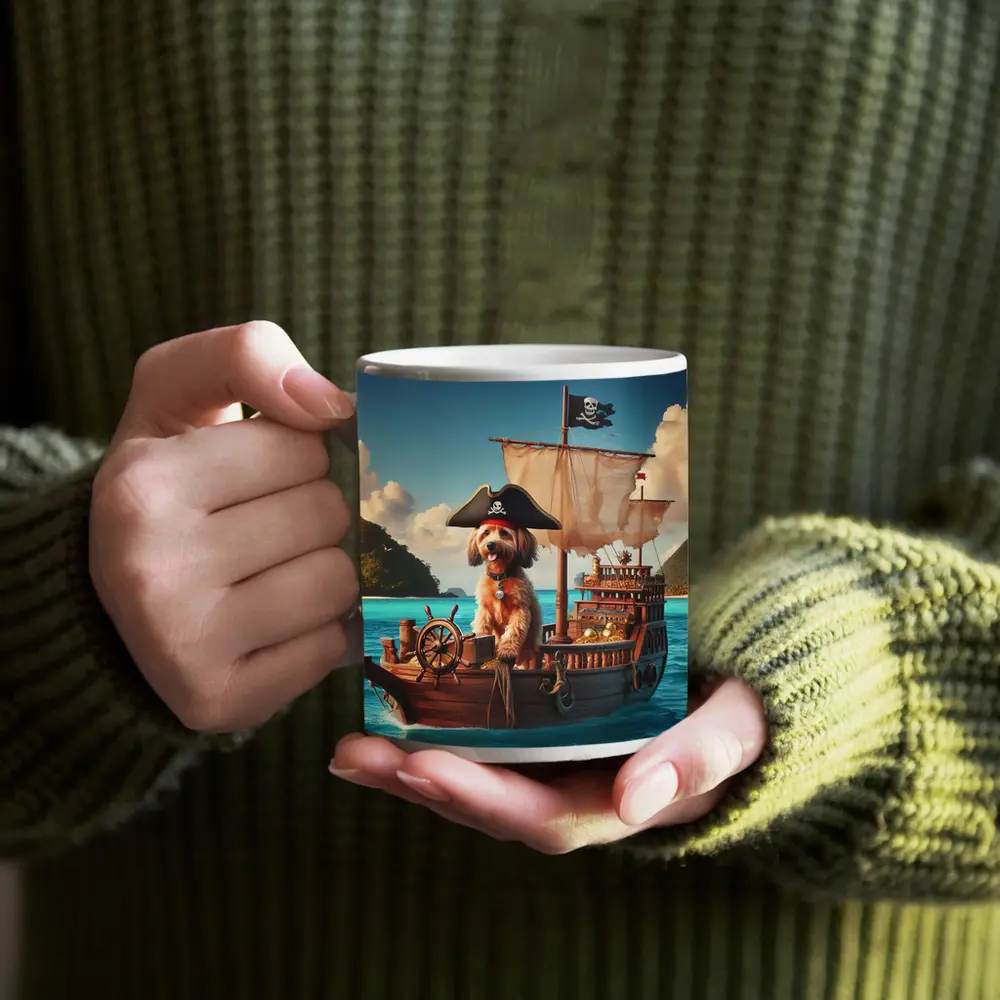Goldendoodle Pirate Captain On Sailing Ship – Mugs