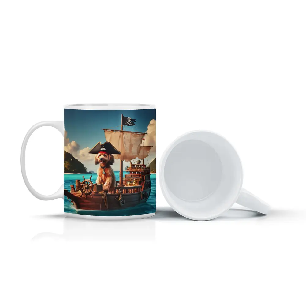 Goldendoodle Pirate Captain On Sailing Ship – Mugs