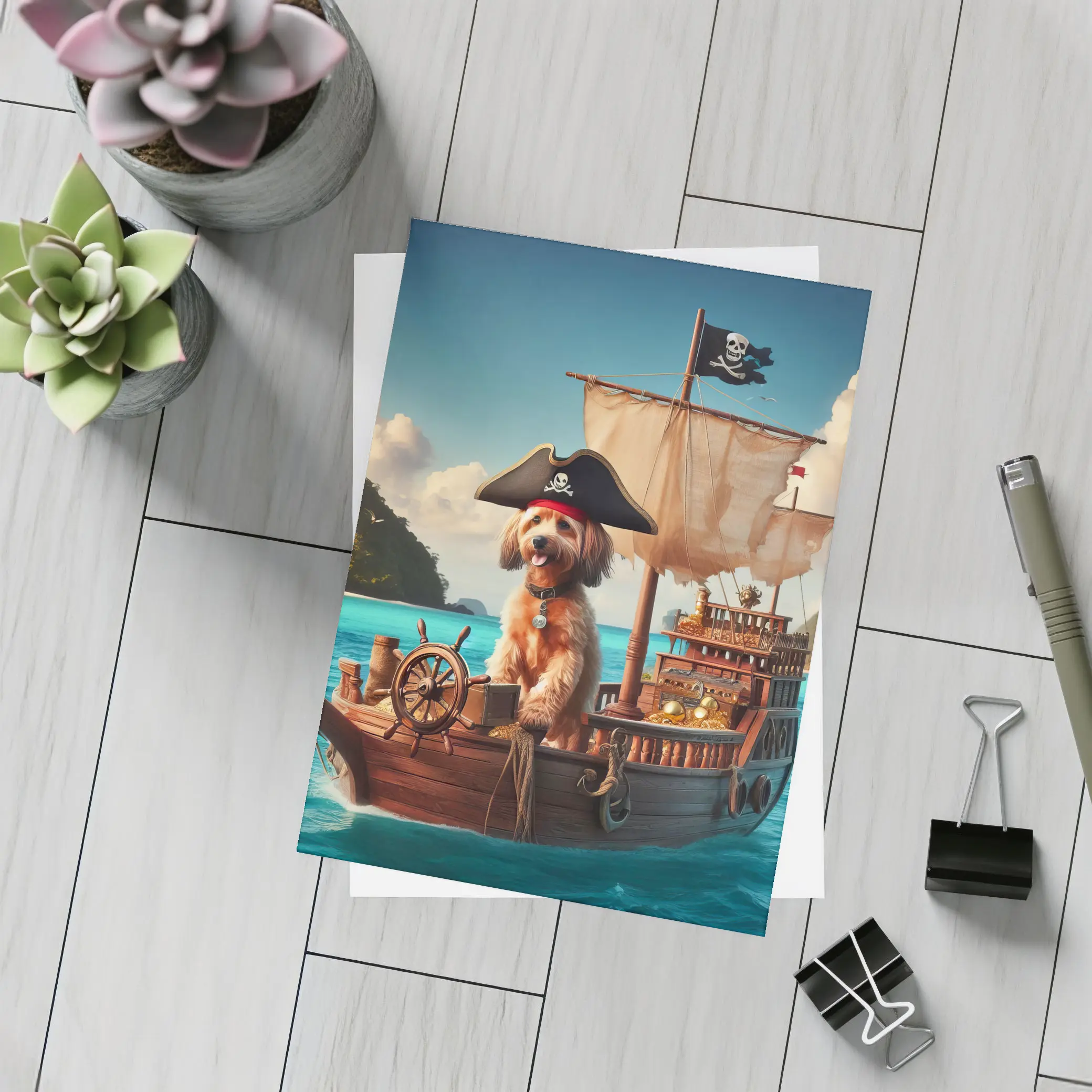 Goldendoodle Pirate Captain On Sailing Ship – Postcards