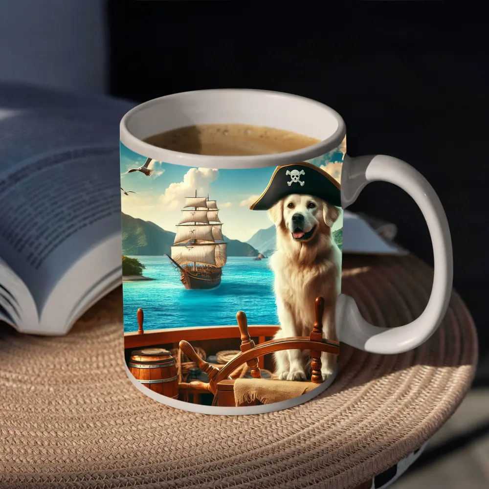 Golden Retriever Pirate Captain Tropical Ship – Mugs