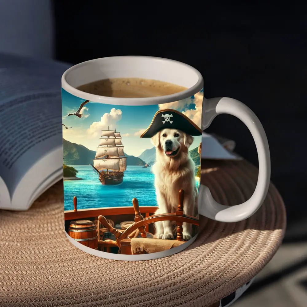 Golden Retriever Pirate Captain Tropical Ship – Mugs
