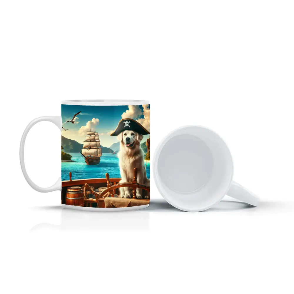 Golden Retriever Pirate Captain Tropical Ship – Mugs