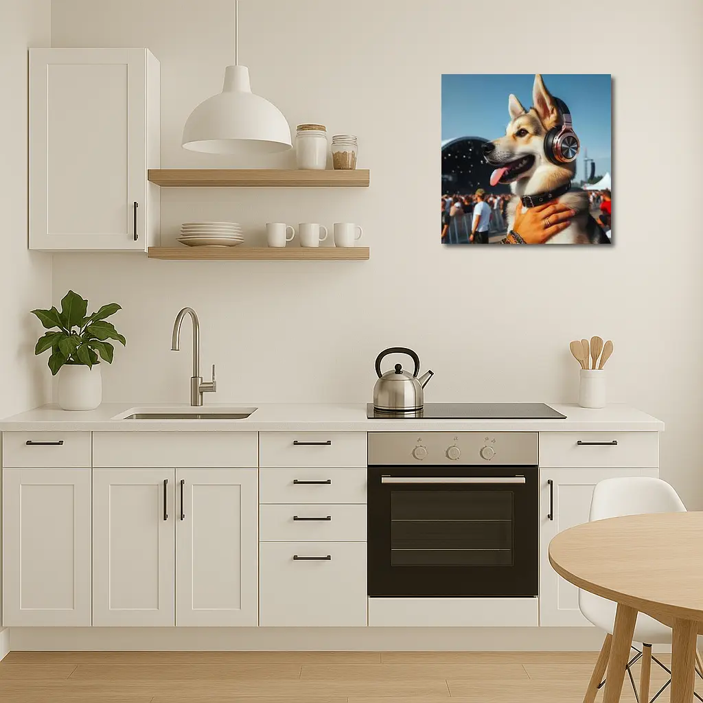 Husky Dog Wearing Headphones at Music Festival – Wall Art
