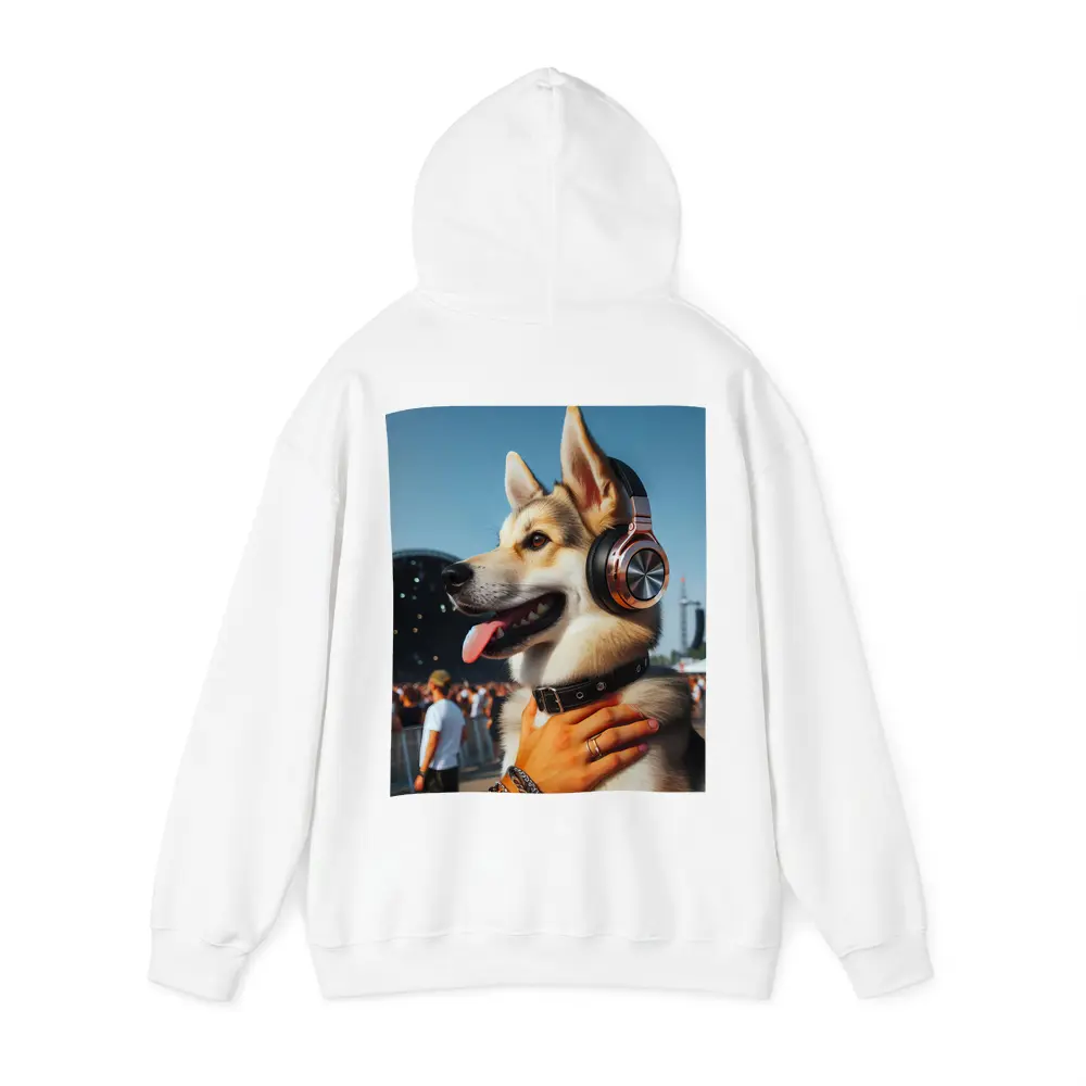 Husky Dog Wearing Headphones at Music Festival – Hoodies