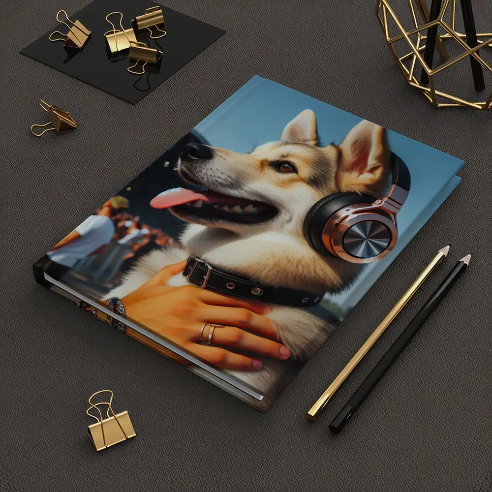 Husky Dog Wearing Headphones at Music Festival – Notebooks