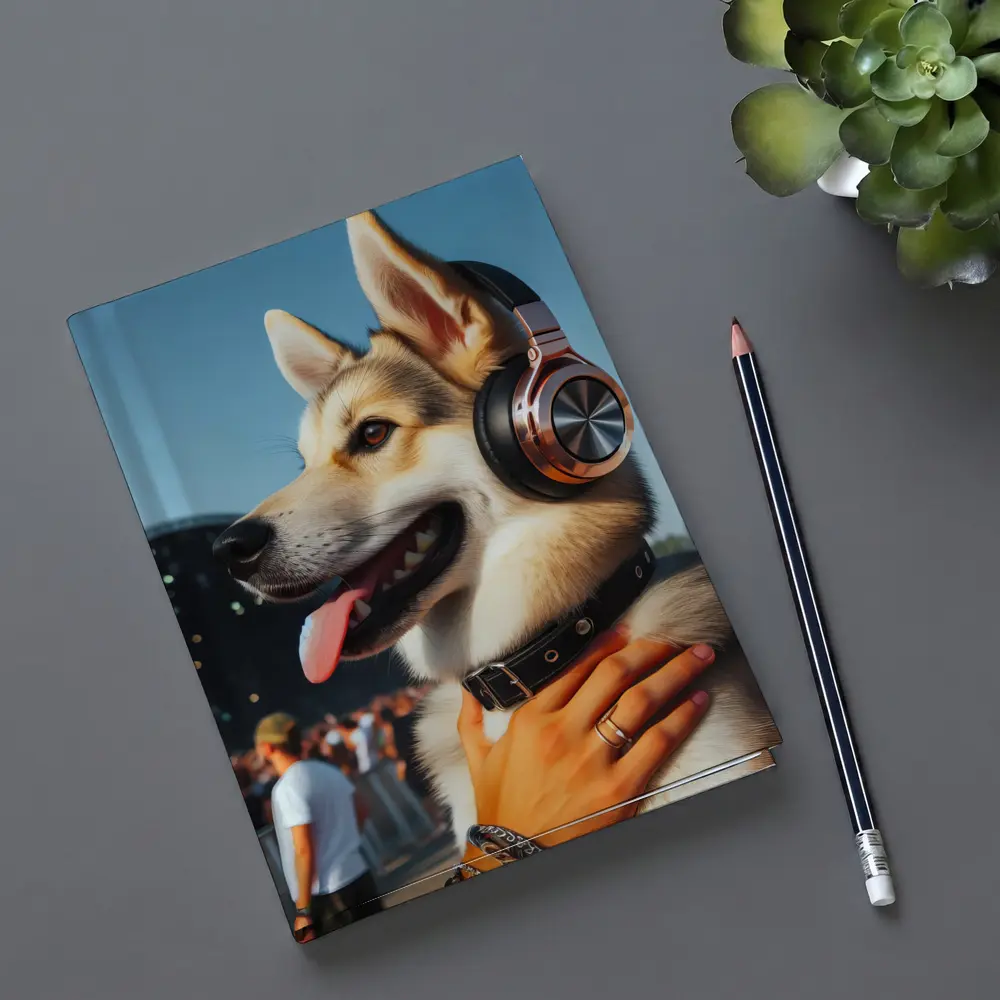 Husky Dog Wearing Headphones at Music Festival – Notebooks