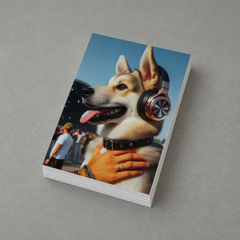 Husky Dog Wearing Headphones at Music Festival – Postcards