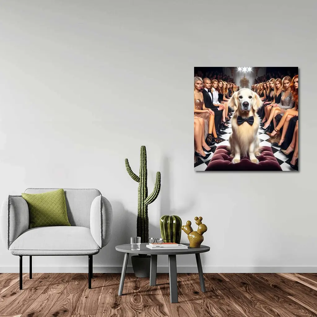 Golden Retriever Bow Tie Fashion Show Runway – Wall Art