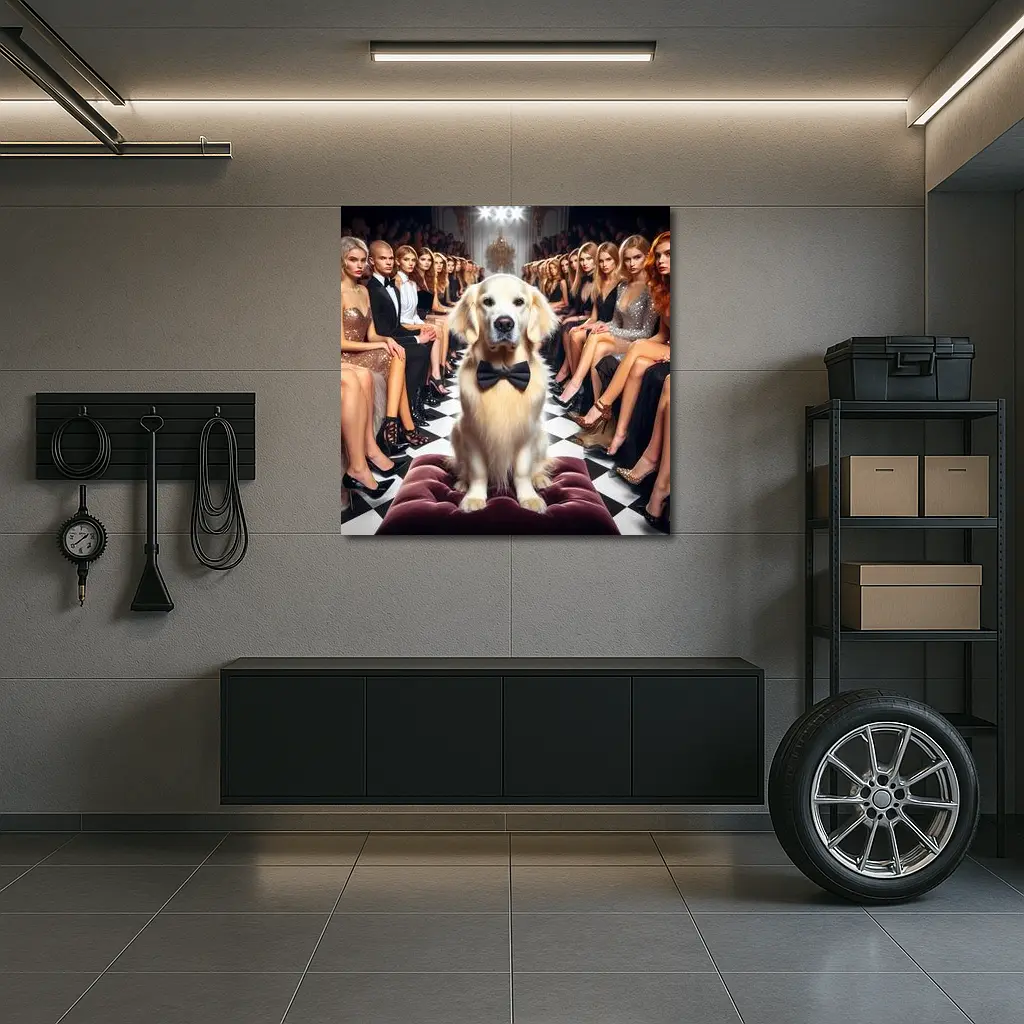 Golden Retriever Bow Tie Fashion Show Runway – Wall Art