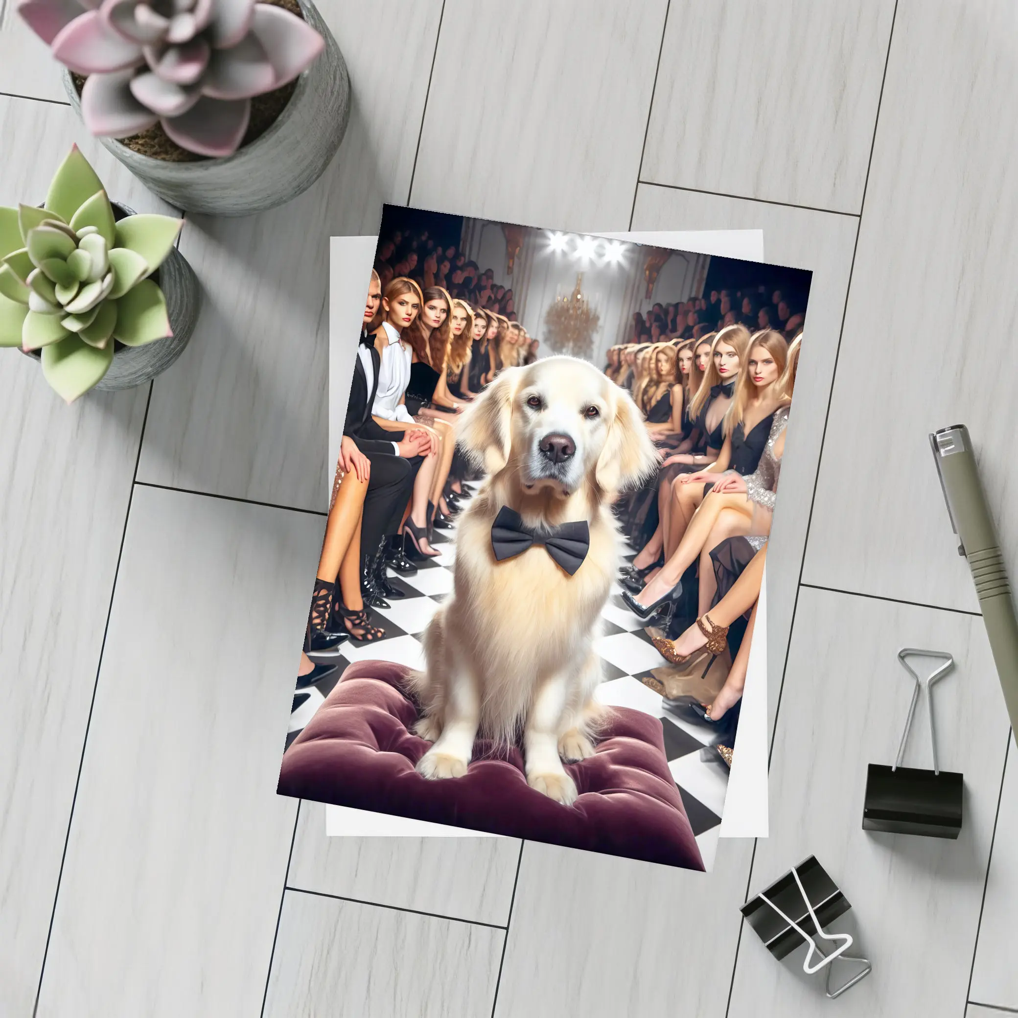 Golden Retriever Bow Tie Fashion Show Runway – Postcards