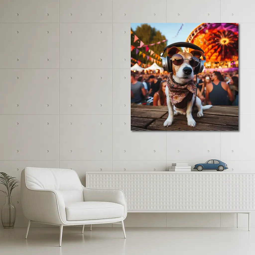 Jack Russell Terrier DJ Festival Crowd Scene – Wall Art