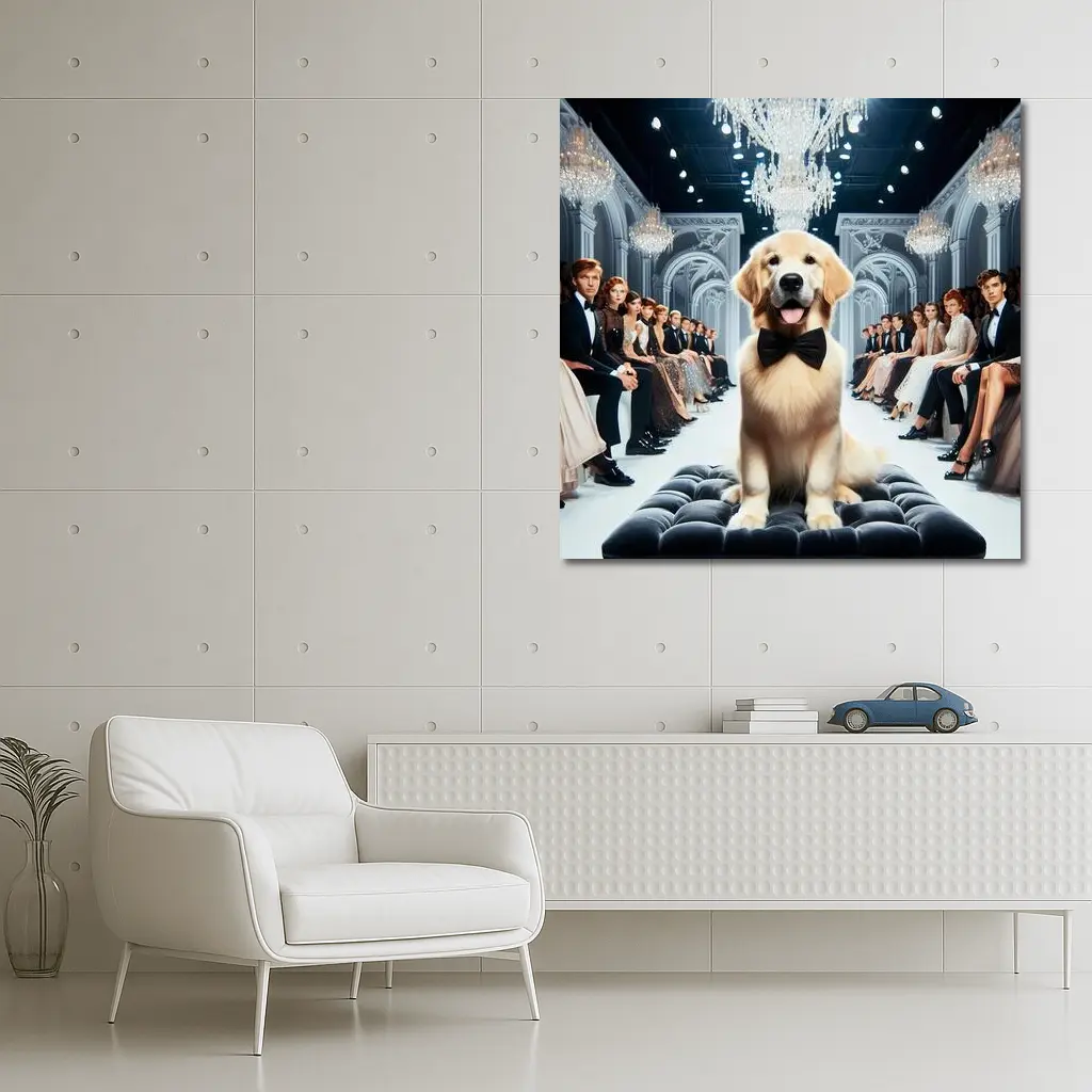 Golden Retriever Puppy Bow Tie Fashion Runway – Wall Art