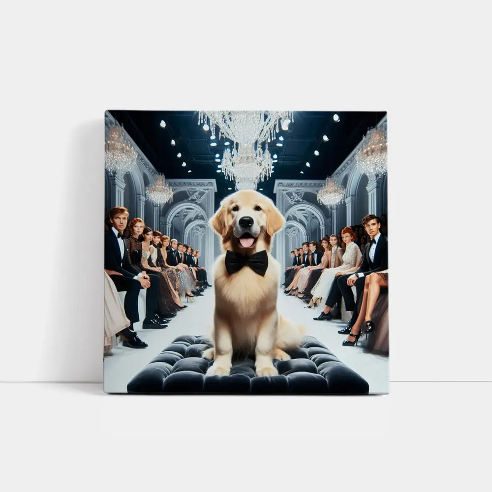 Golden Retriever Puppy Bow Tie Fashion Runway – Wall Art