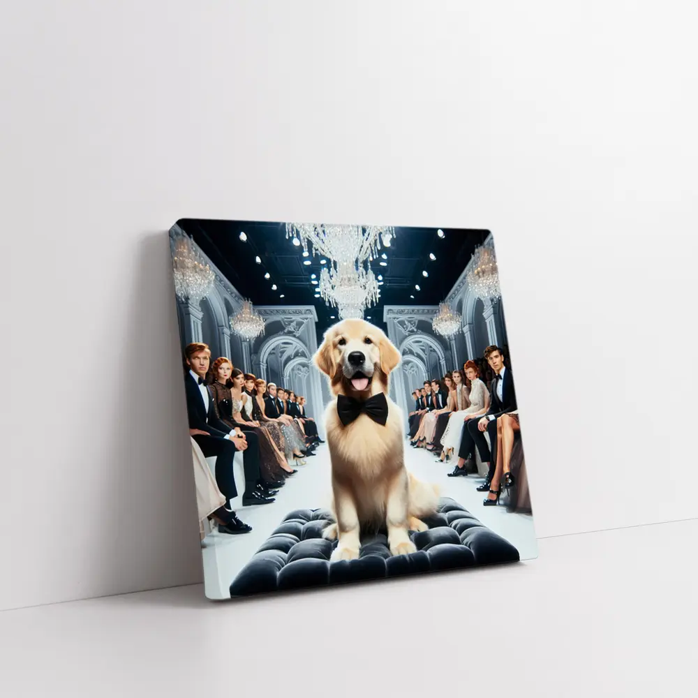 Golden Retriever Puppy Bow Tie Fashion Runway – Wall Art