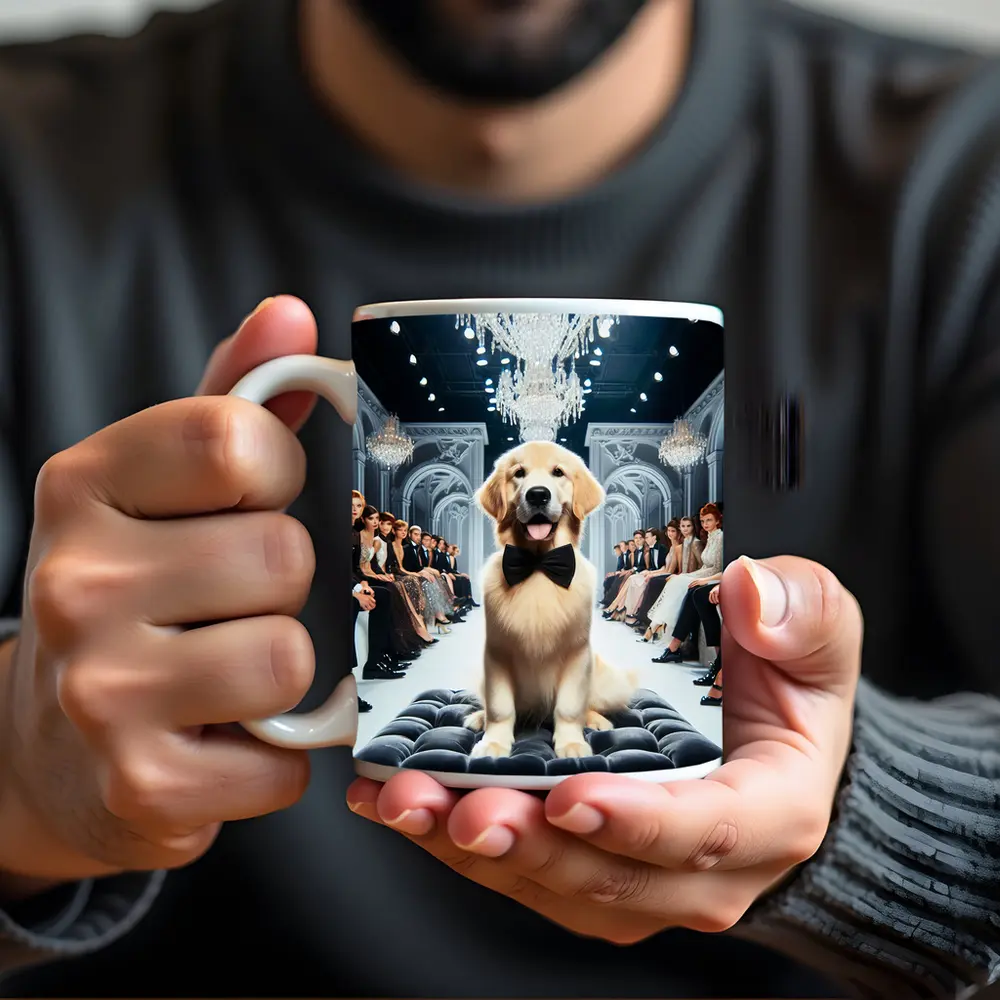 Golden Retriever Puppy Bow Tie Fashion Runway – Mugs