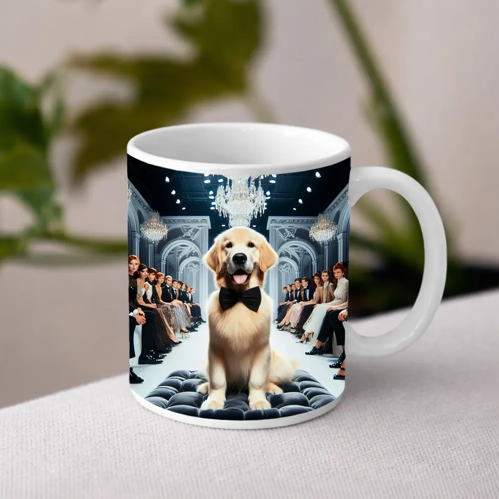 Golden Retriever Puppy Bow Tie Fashion Runway – Mugs