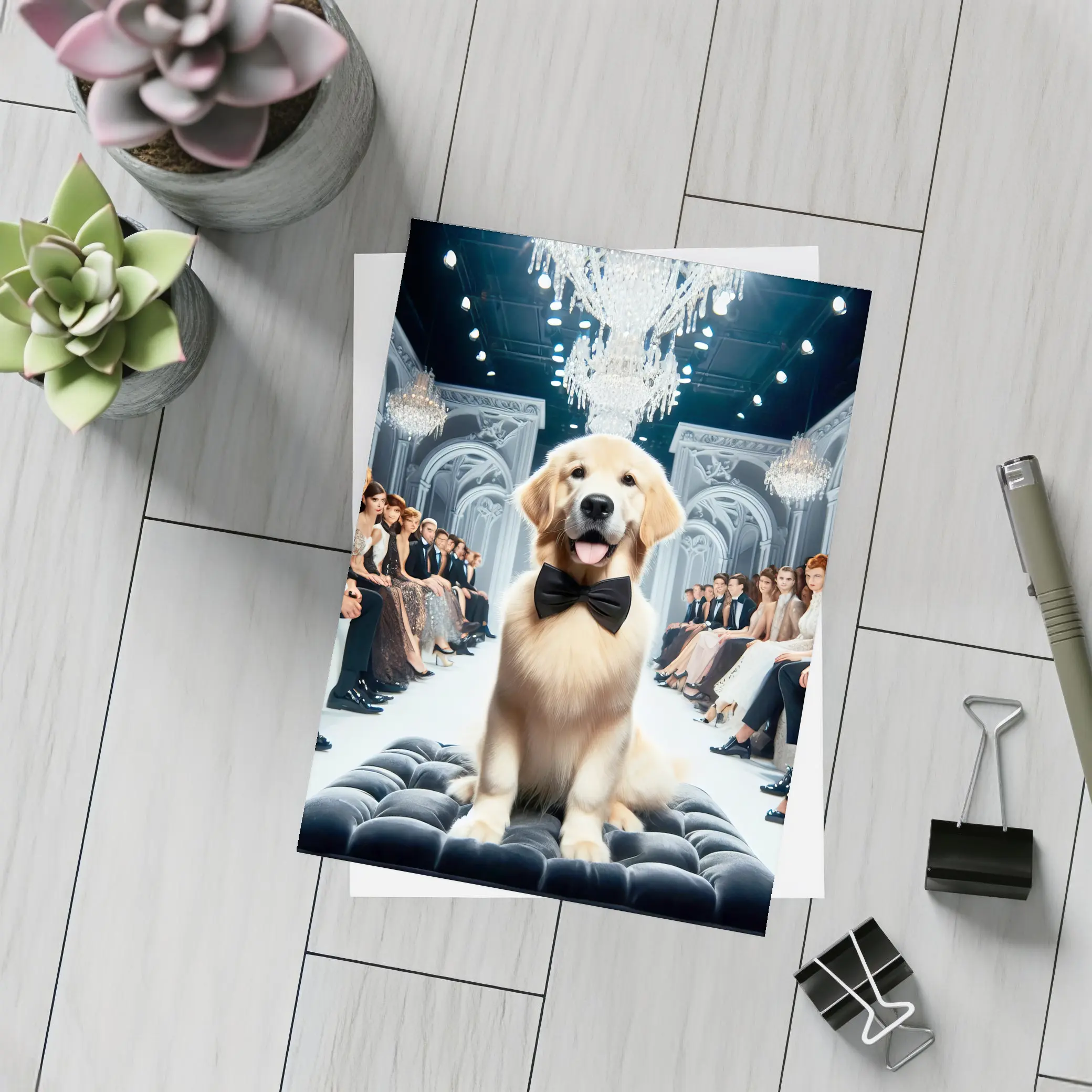 Golden Retriever Puppy Bow Tie Fashion Runway – Postcards