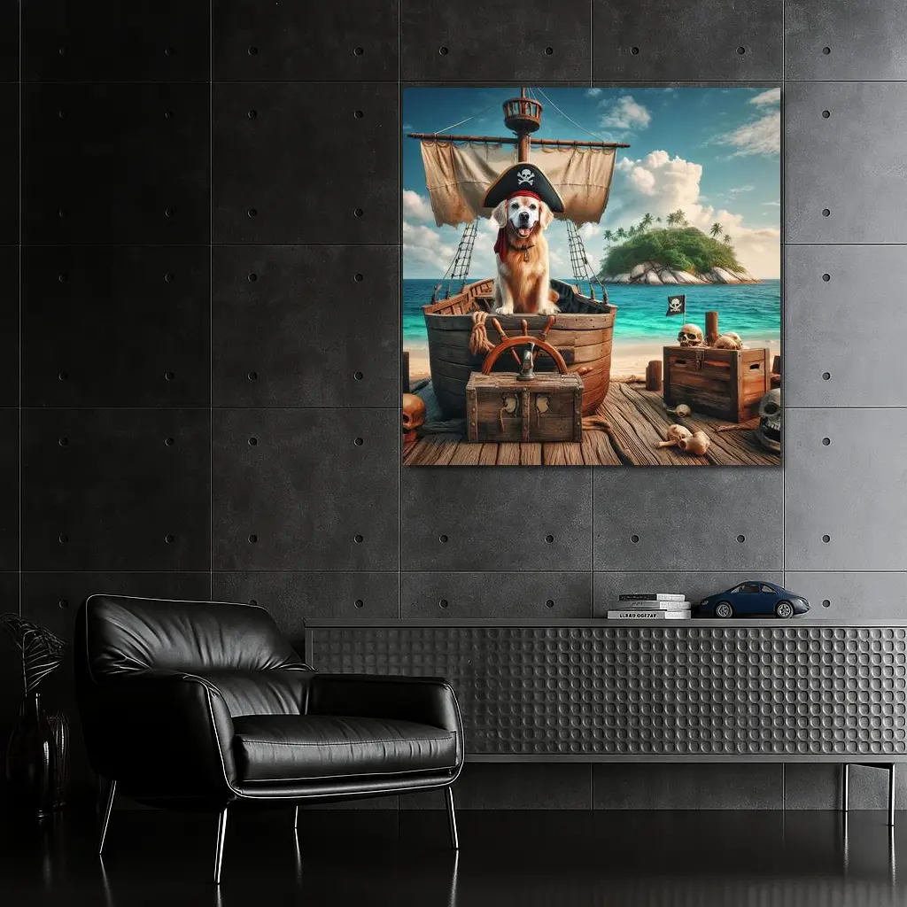Golden Retriever Pirate Dog Tropical Island – Wall Art