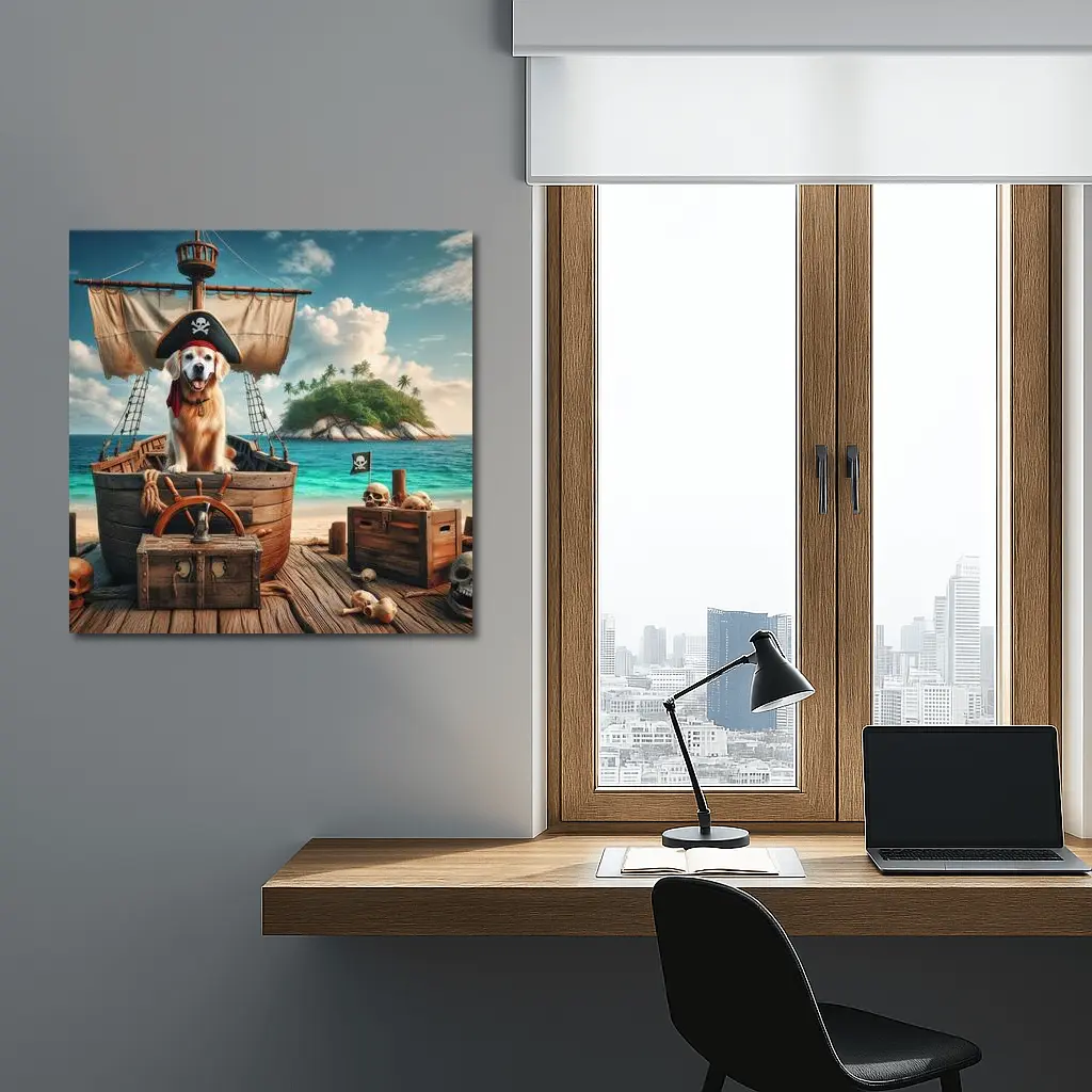 Golden Retriever Pirate Dog Tropical Island – Wall Art