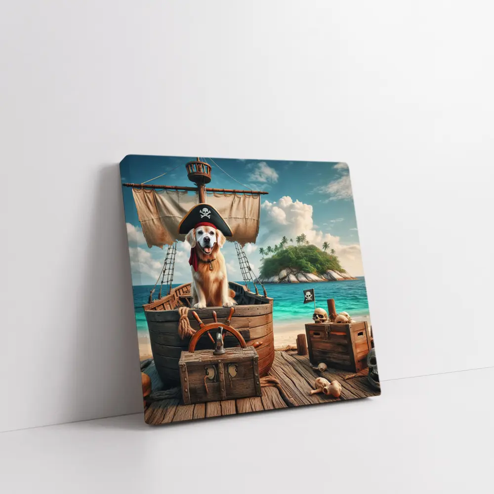 Golden Retriever Pirate Dog Tropical Island – Wall Art