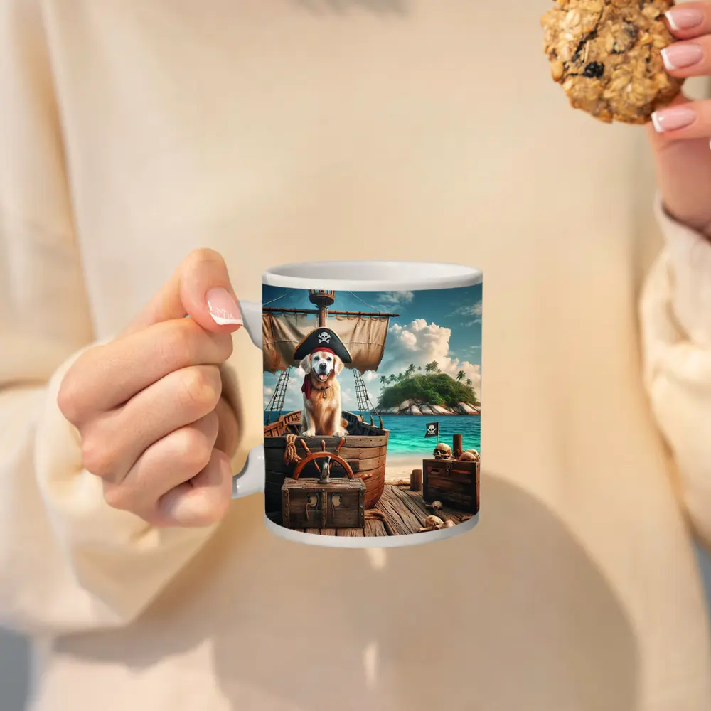 Golden Retriever Pirate Dog Tropical Island – Mugs