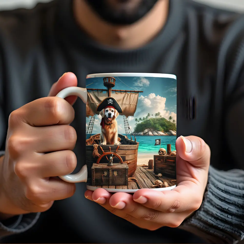 Golden Retriever Pirate Dog Tropical Island – Mugs
