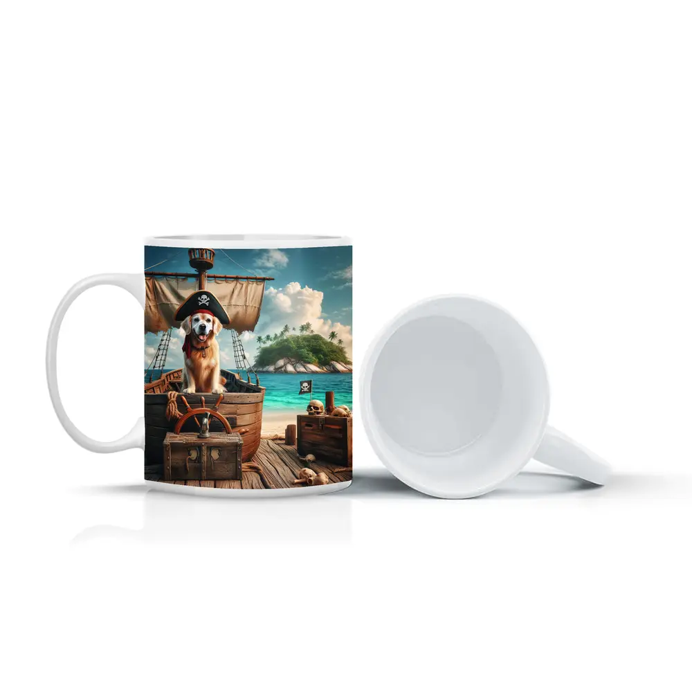 Golden Retriever Pirate Dog Tropical Island – Mugs
