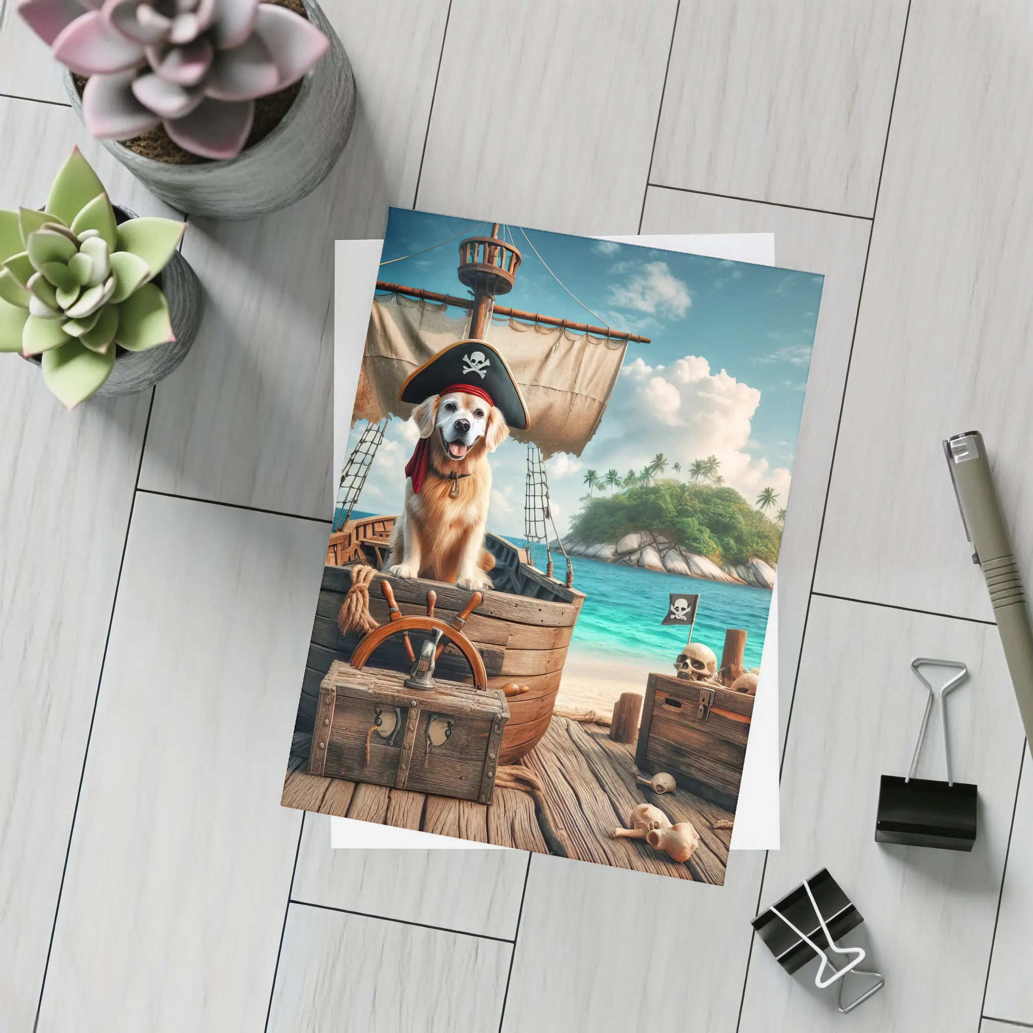 Golden Retriever Pirate Dog Tropical Island – Postcards