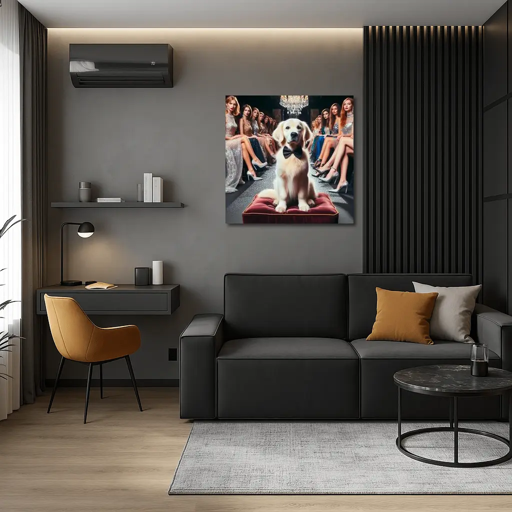Golden Retriever Bow Tie Fashion Show Setting – Wall Art