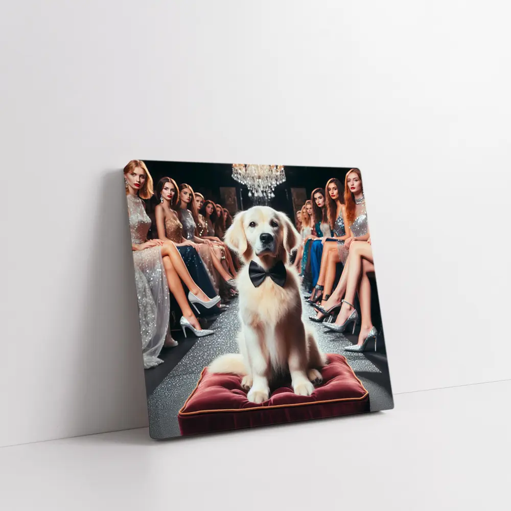 Golden Retriever Bow Tie Fashion Show Setting – Wall Art