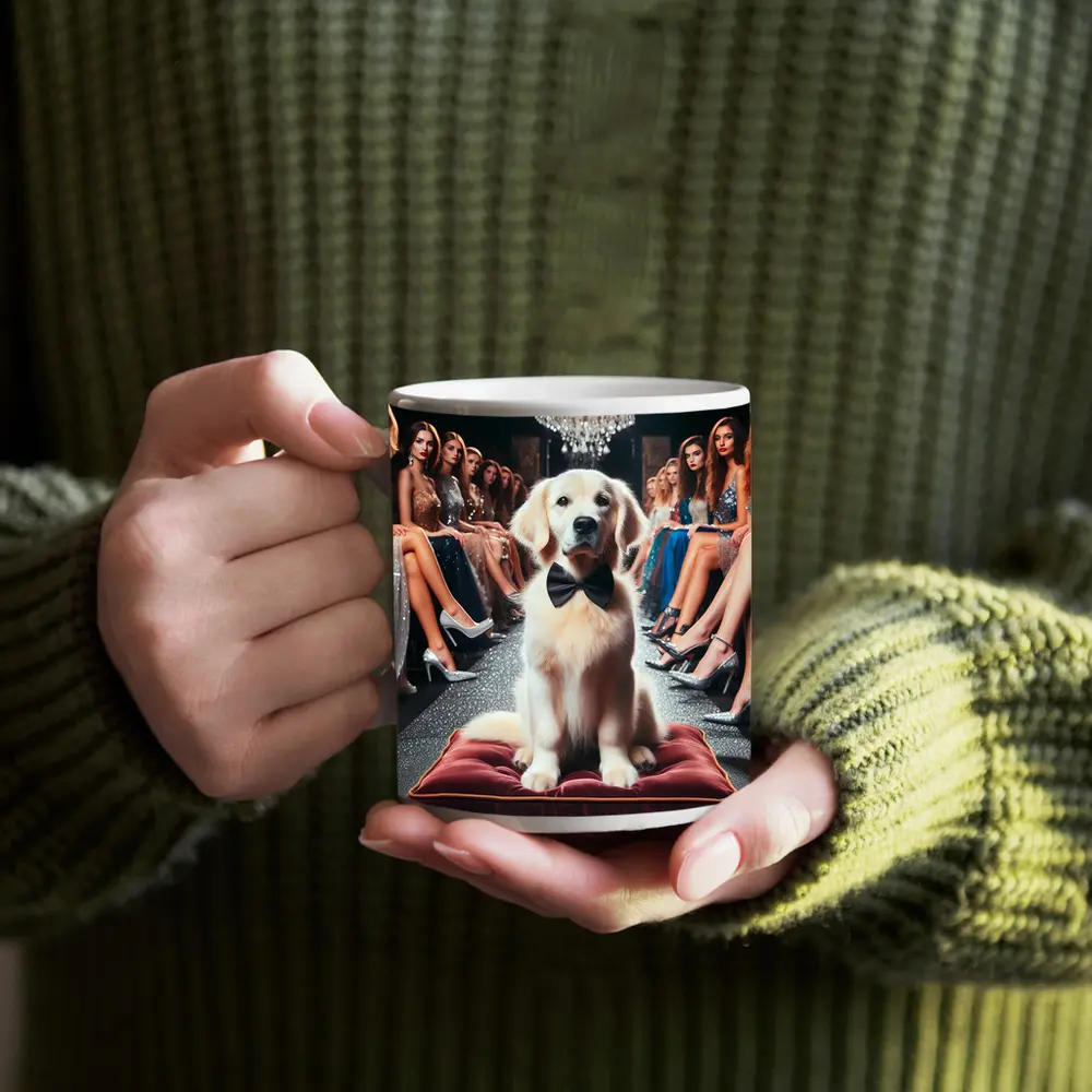Golden Retriever Bow Tie Fashion Show Setting – Mugs