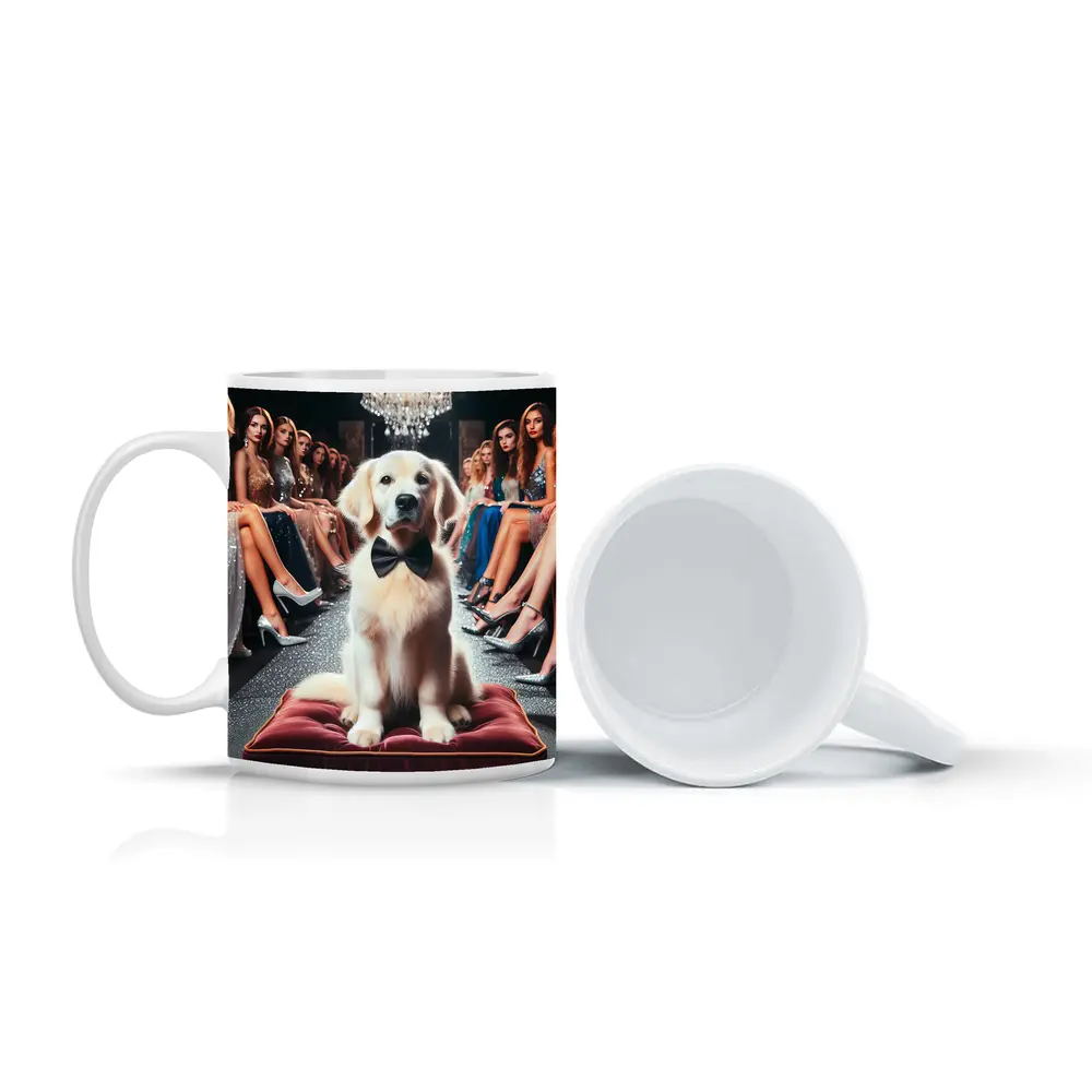 Golden Retriever Bow Tie Fashion Show Setting – Mugs