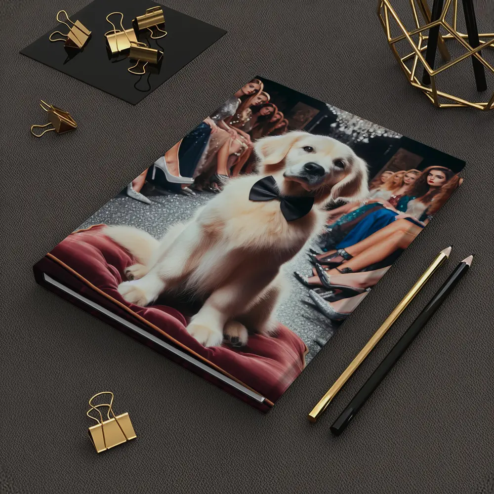 Golden Retriever Bow Tie Fashion Show Setting – Notebooks