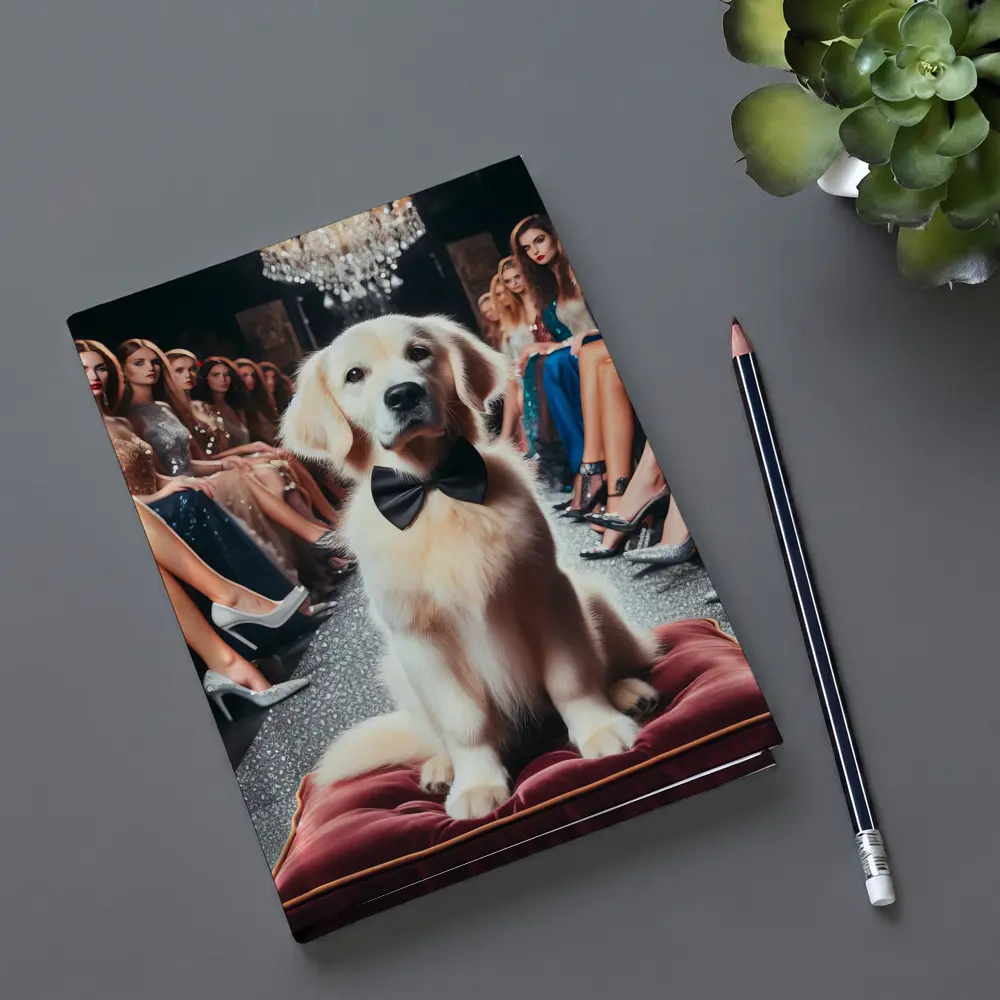 Golden Retriever Bow Tie Fashion Show Setting – Notebooks